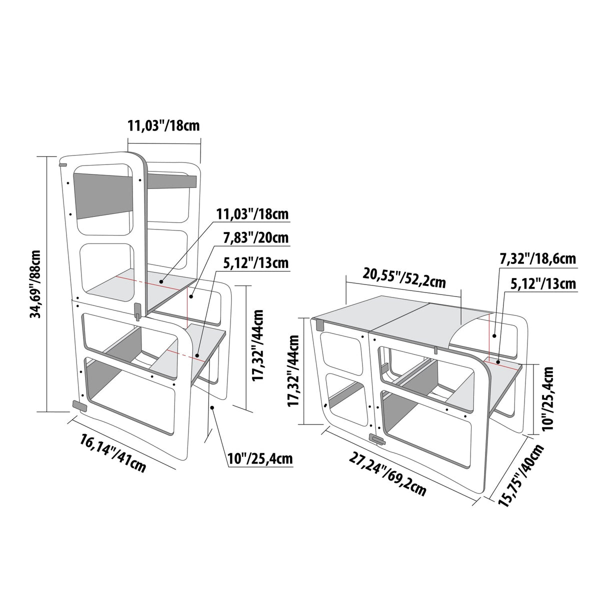 2in1 Kitchen Tower / Table & Chair - TRIKIDO