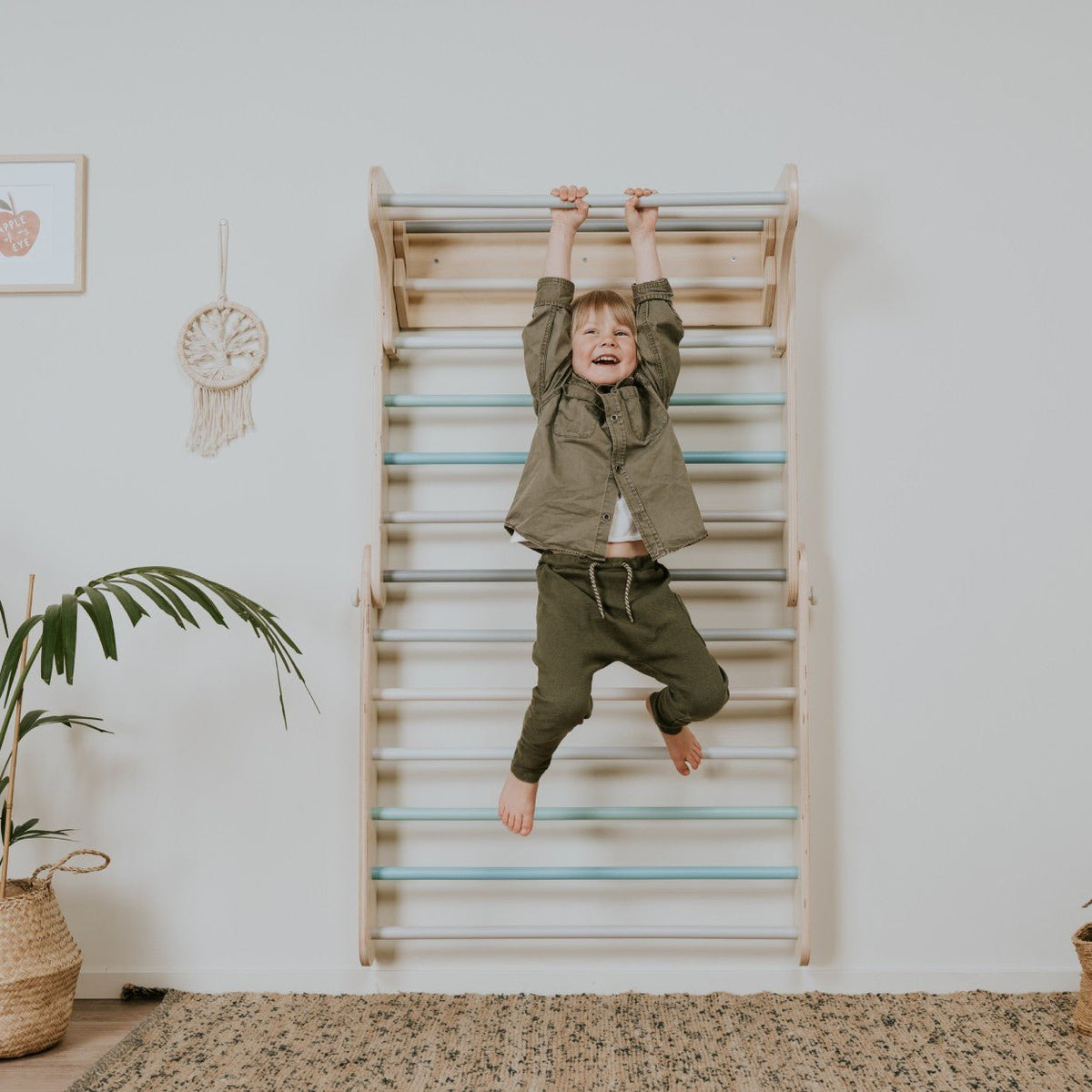 Pikler Triangle Climber with Swedish Wall Add-On (Ages 6m–7y) - Pastel - TRIKIDO