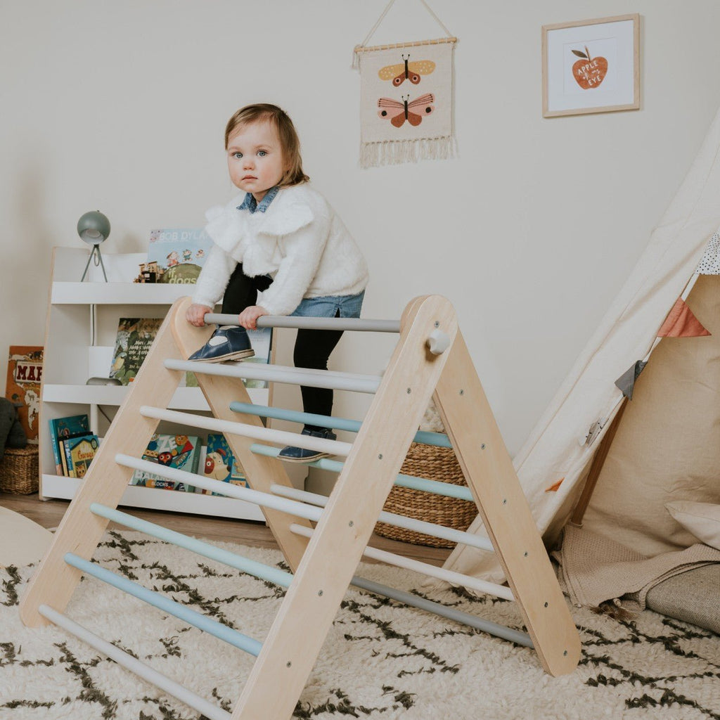 Pikler Triangle Climber with Swedish Wall Add-On (Ages 6m–7y) - Pastel - TRIKIDO